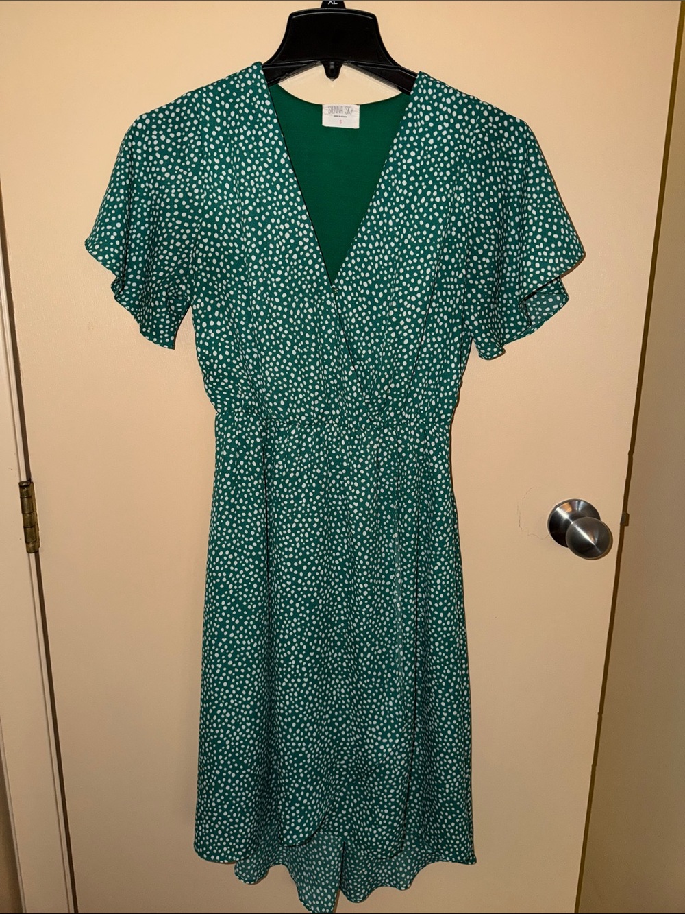 Sienna Sky Green Polka Dot Wrap-Style Midi Dress